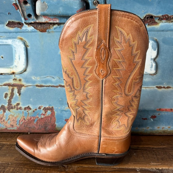 Women’s Size 8.5 Old West All Leather Brown Western Cowboy Boots Square Snip Toe - Picture 7 of 10